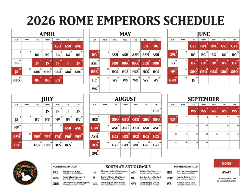 2026 rome emperors schedule